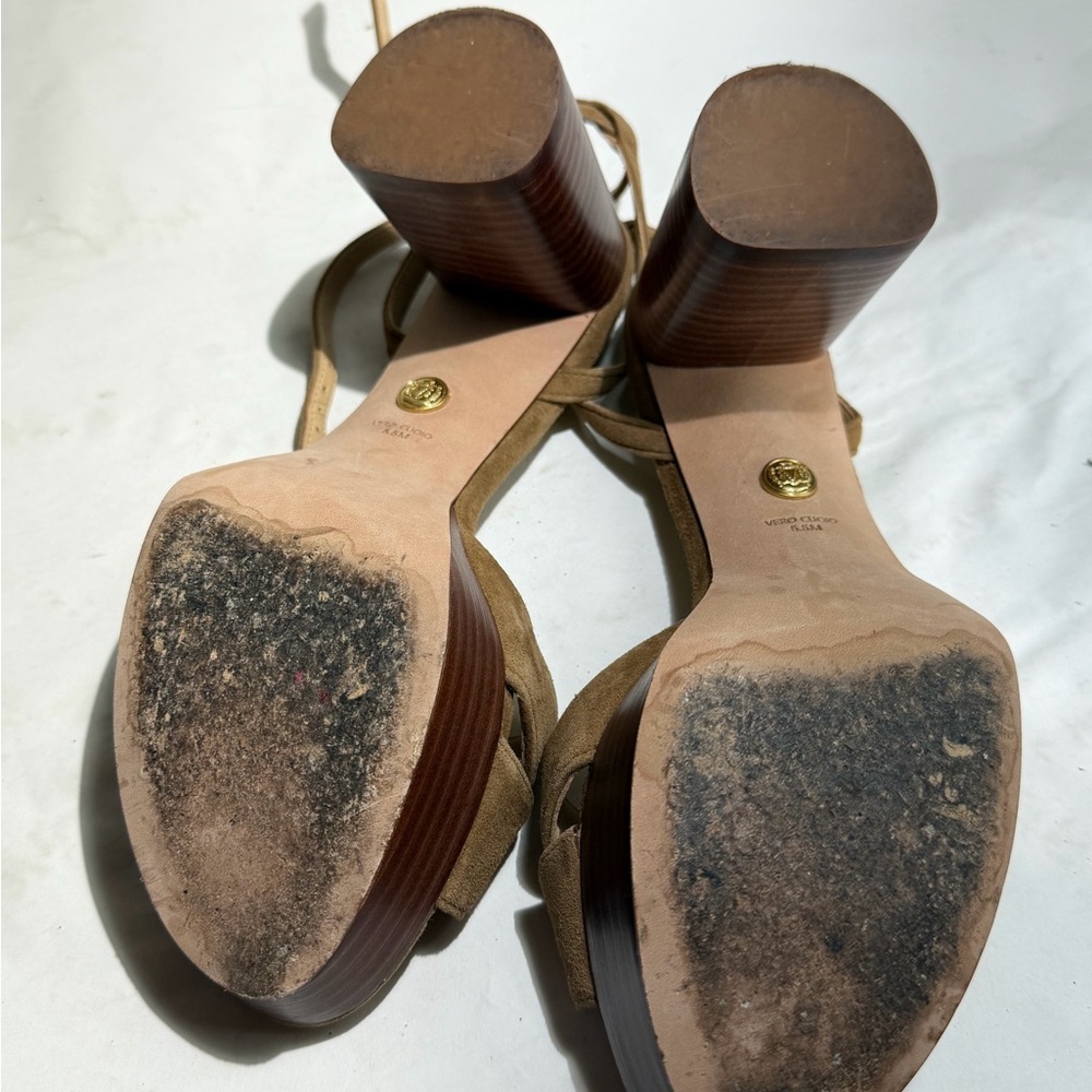 Veronica Beard Tan Suede Women's Drina Platform Sandals heels - Picture 5 of 6
